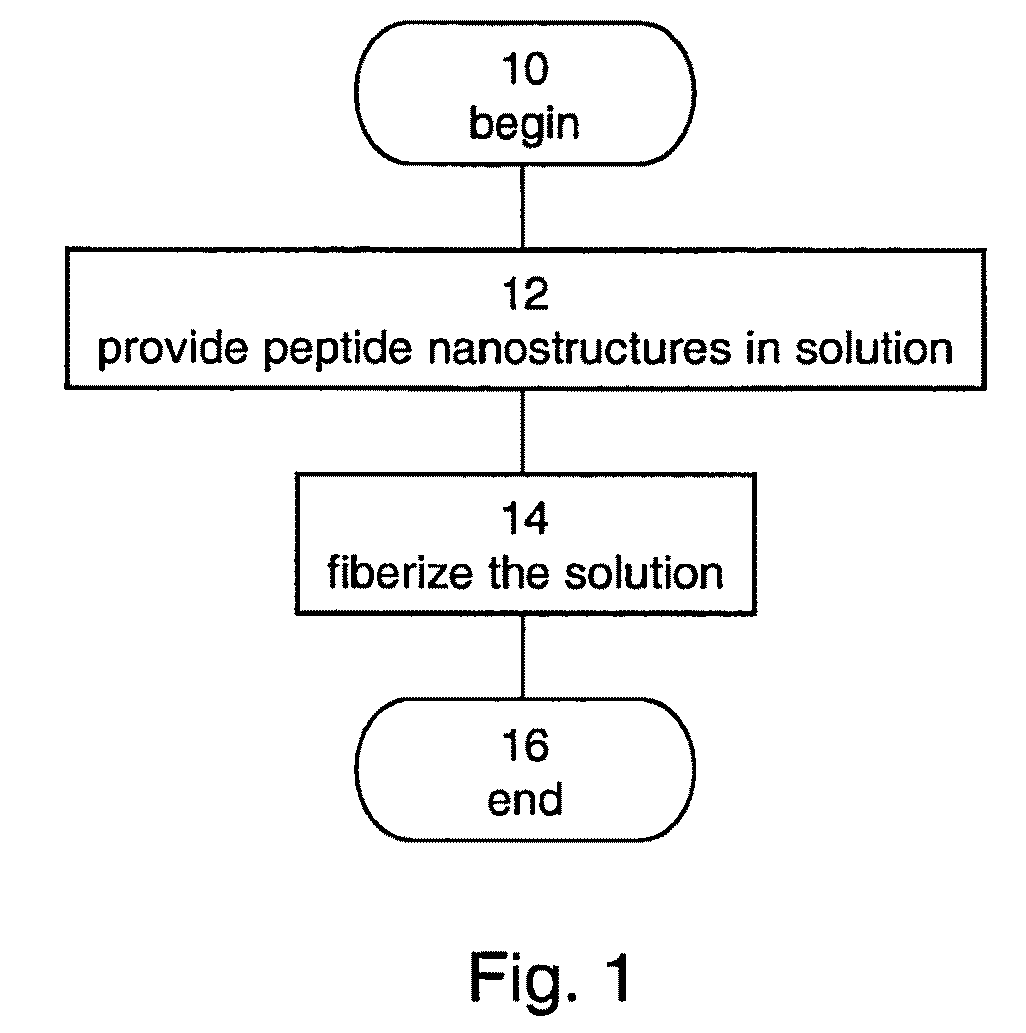 Method of forming a fiber made of peptide nanostructures