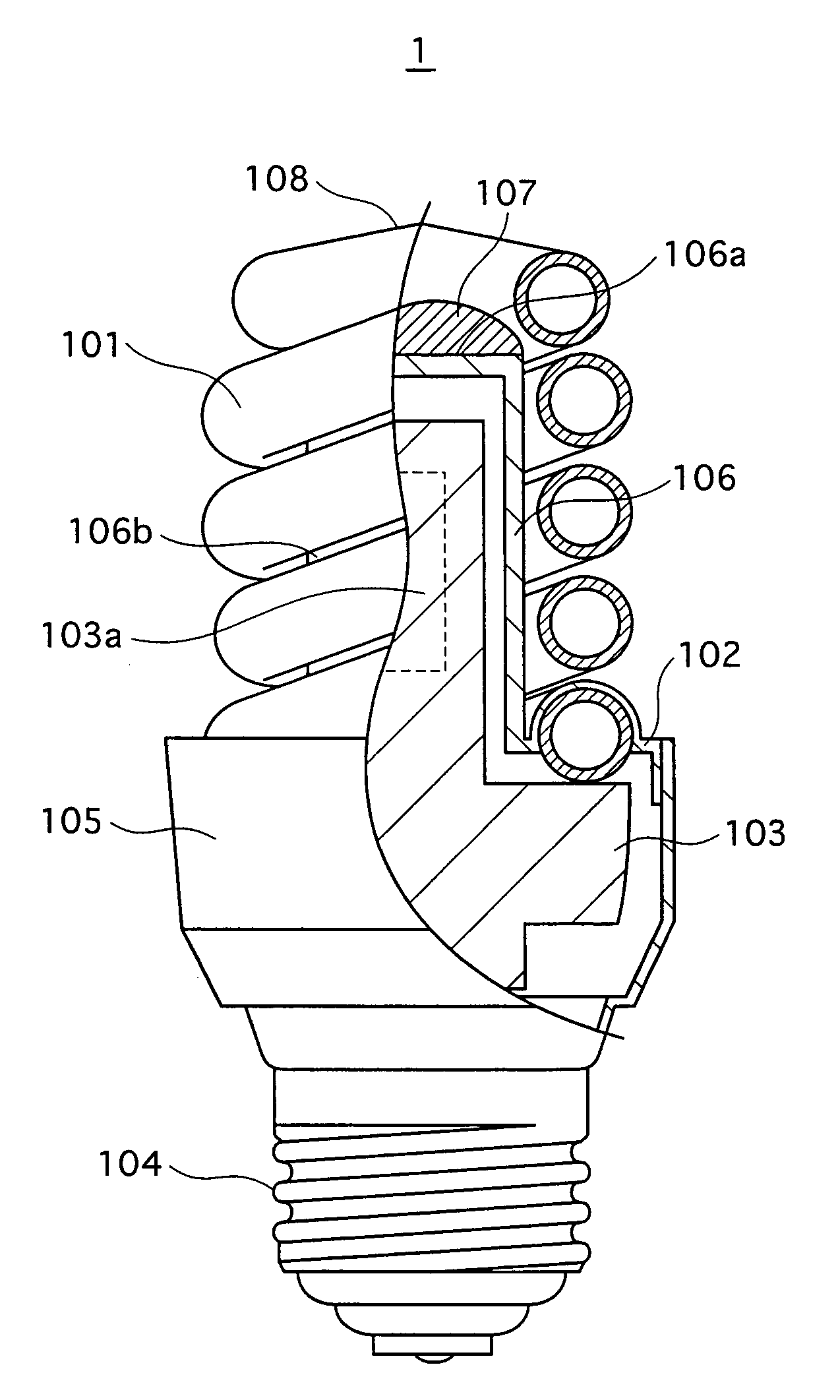 Low-pressure mercury vapor lamp with an adhering unit to improve luminous efficiency