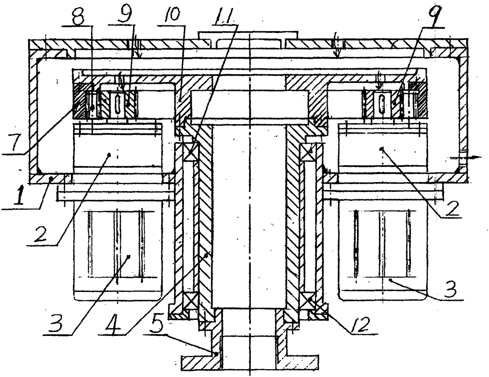 Inner gearing four-split pile driver reducer with inverted motors