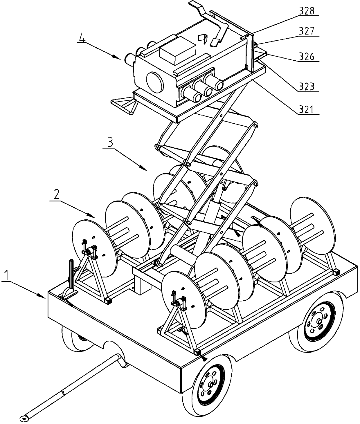 Electric mobile platform for bypass work of 10 KV distribution line