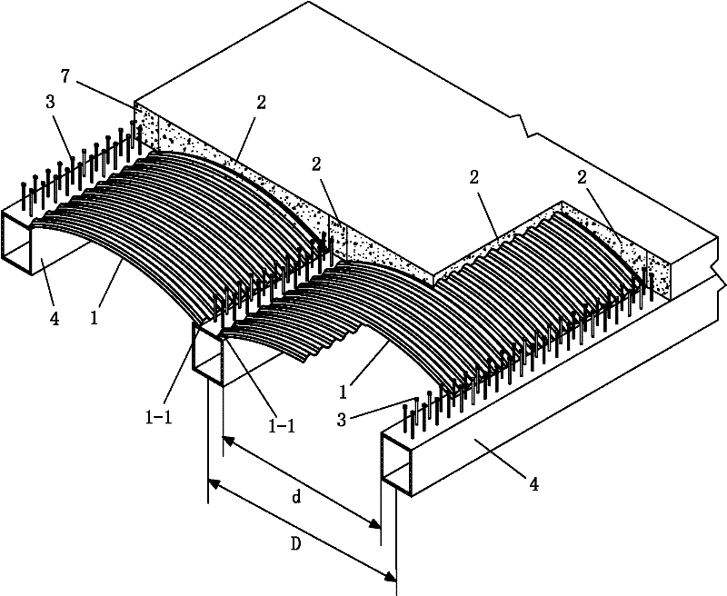 Combined bridge deck of arched corrugated steel plates and concrete