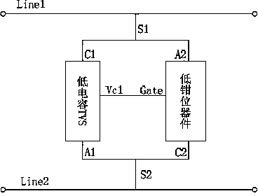 Low-capacitance low-clamping overvoltage protection device