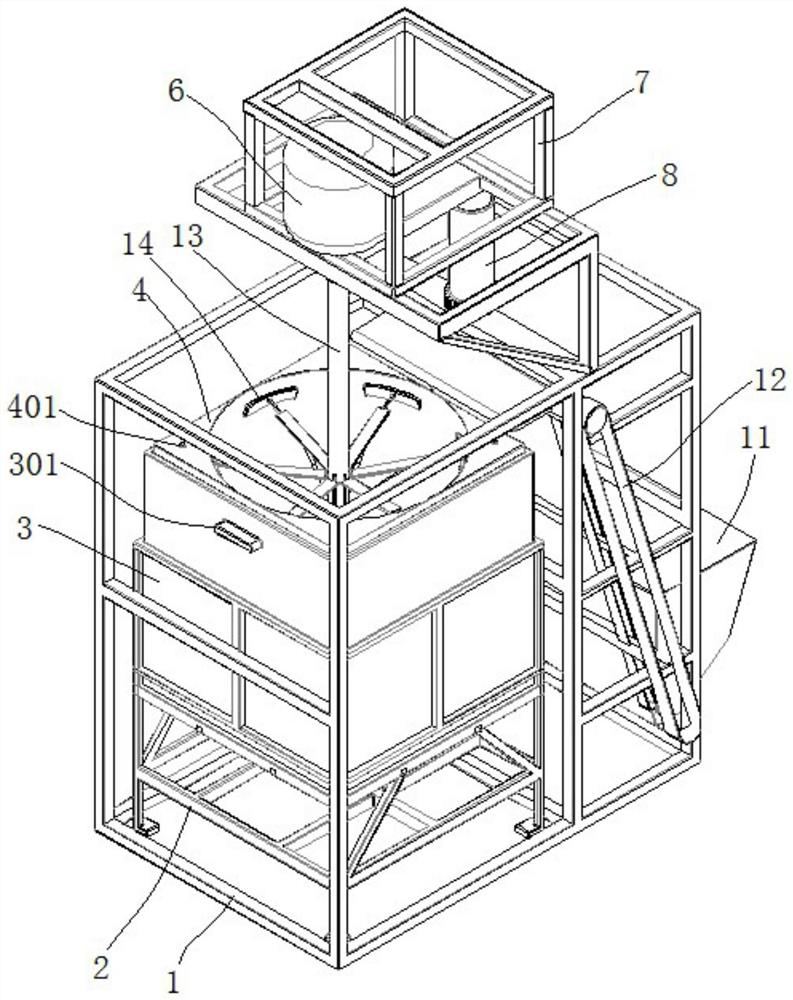 A stirring device for hot-melt adhesive material used in the processing and production of aluminum-plastic composite pipes