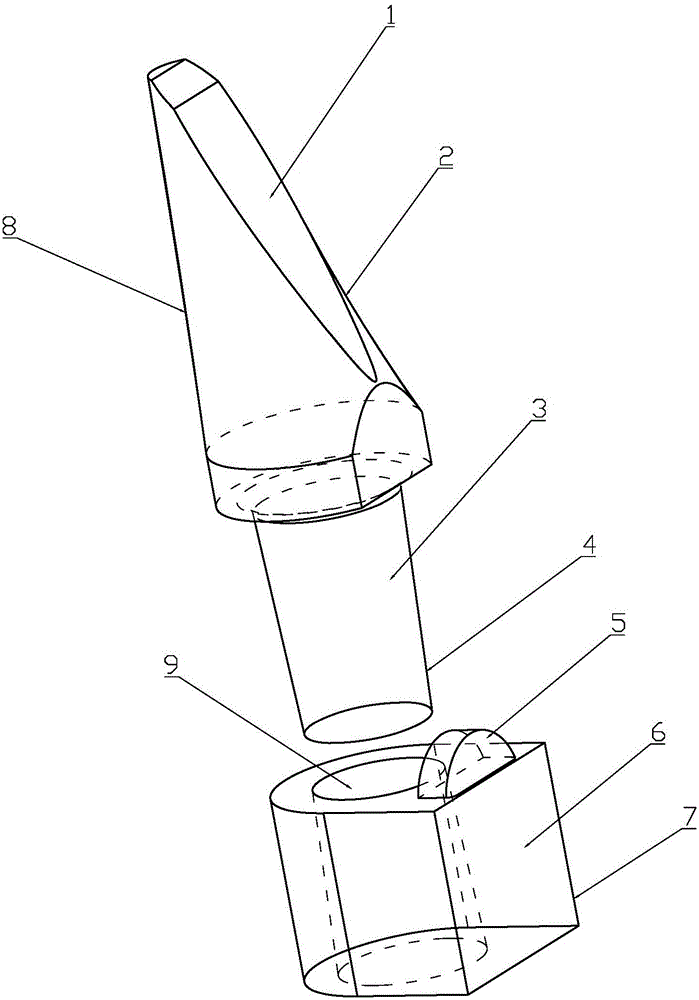 A method for rapidly assembling and disassembling a reciprocating impact tooth to a through hole tooth base and an impacting device with the through hole tooth base with the reciprocating impact tooth capable of being rapidly assembled and disassembled