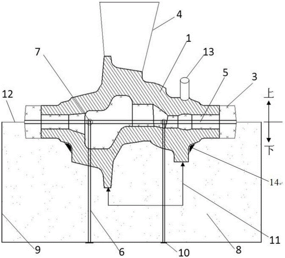 Casting method of hollow crankshaft for mud pump