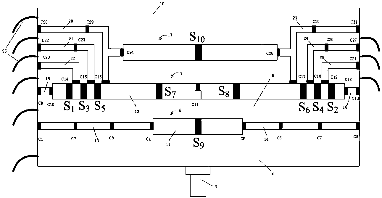 Frequency-reconfigurable microstrip antenna and switch configuration method thereof