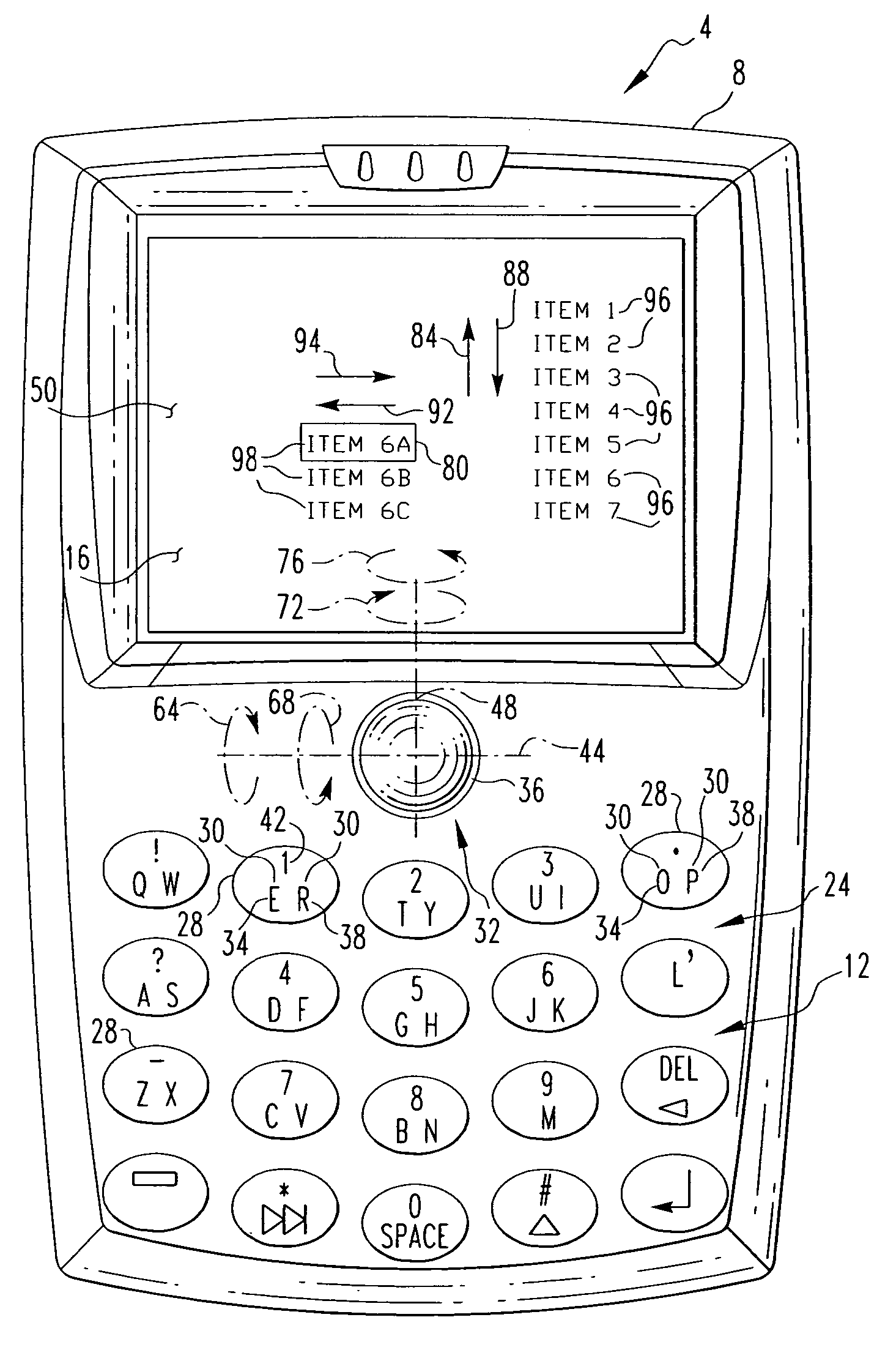 Handheld electronic device with roller ball input