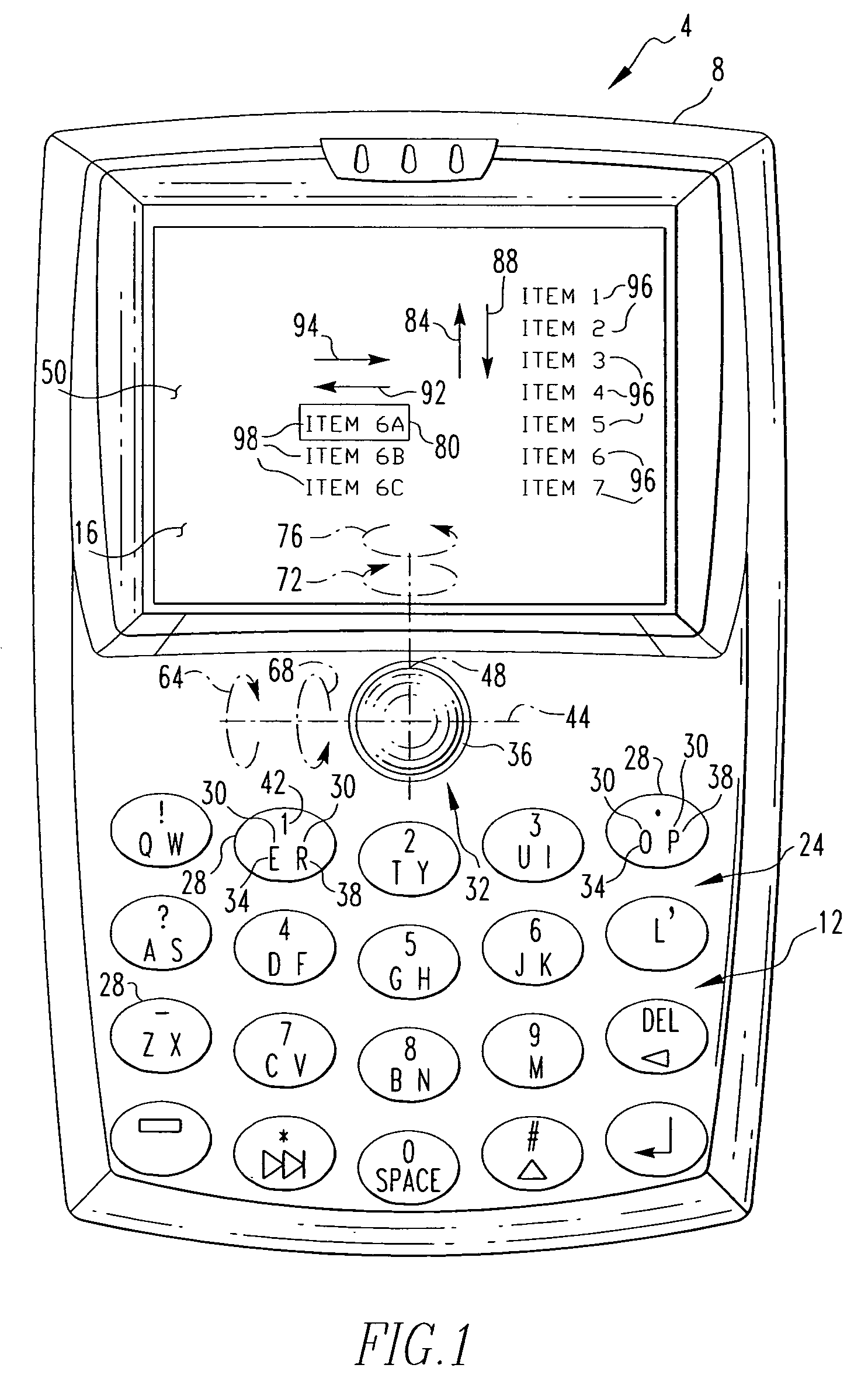 Handheld electronic device with roller ball input
