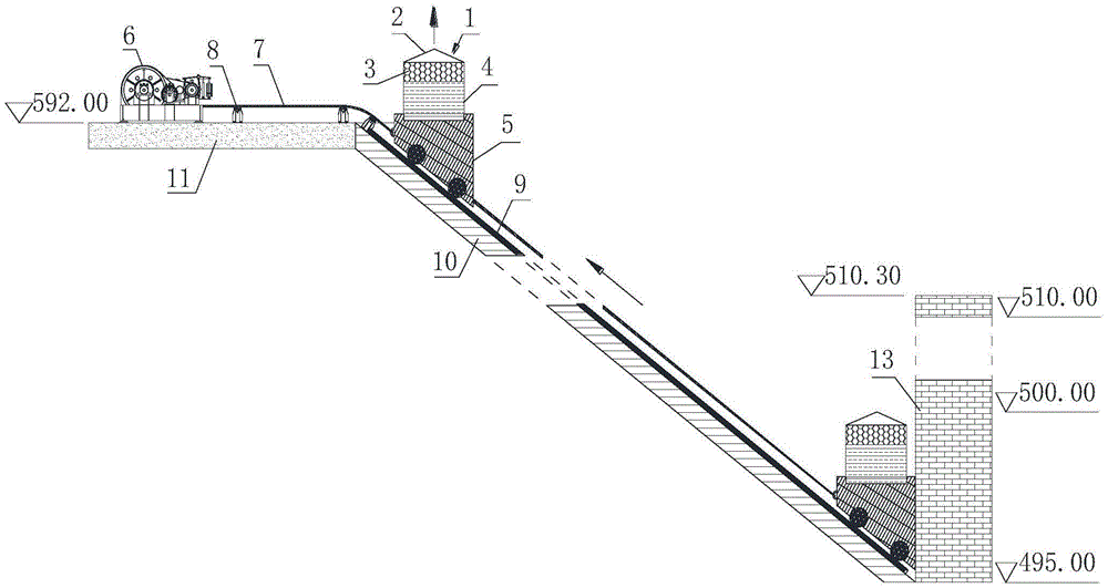 Rail type fish collection tank dam feeding system