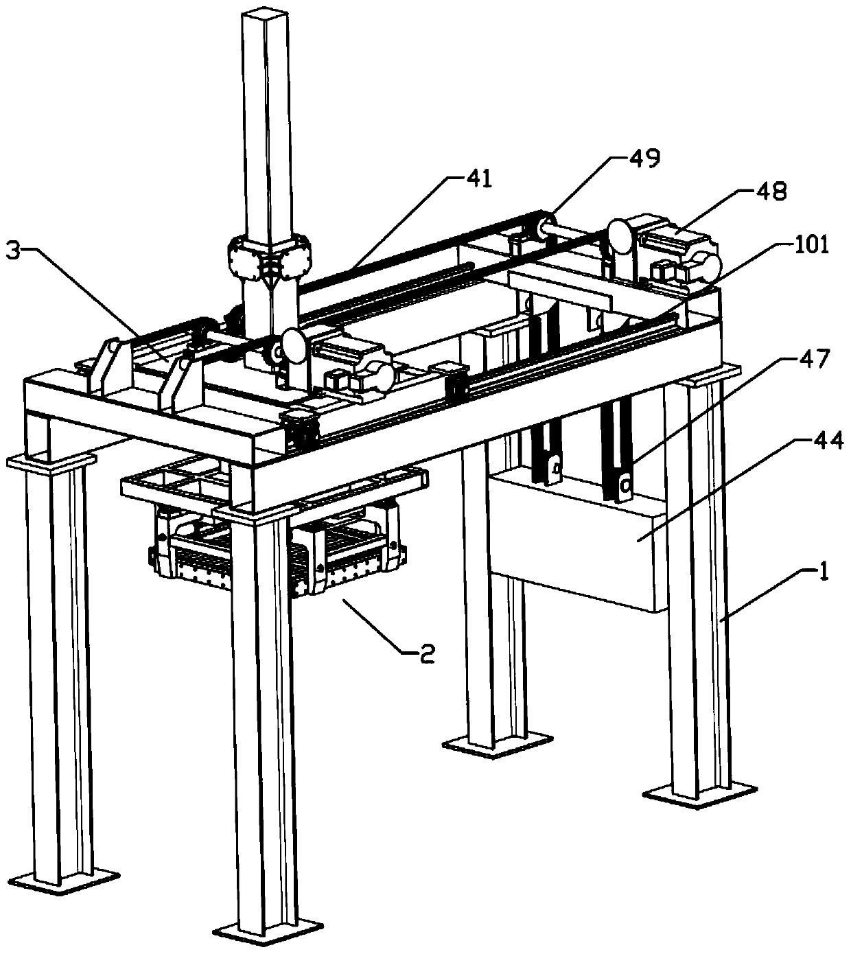 Stacking machine lifting and travelling chain transmission structure and stacking machine