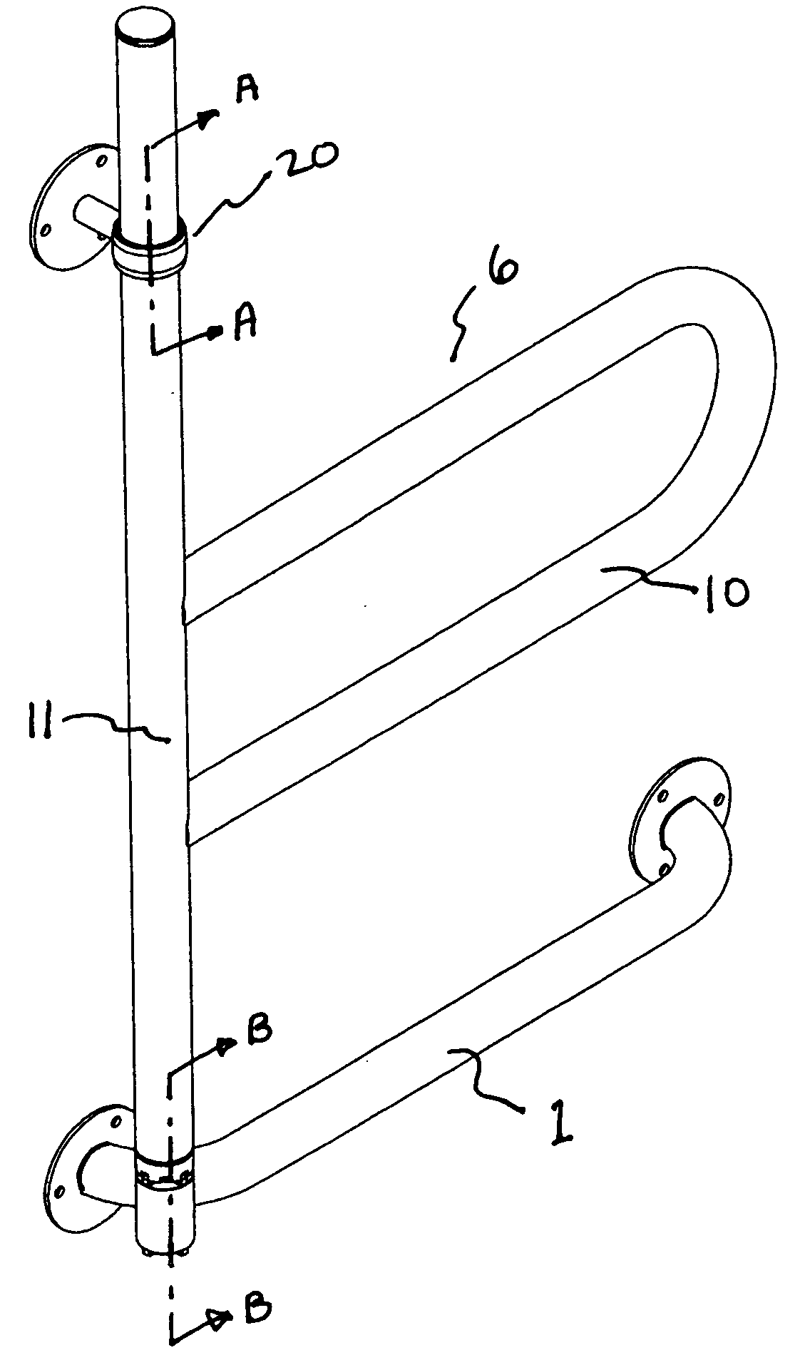 Pivoting and locking wall mounted support rail for elderly & disabled persons