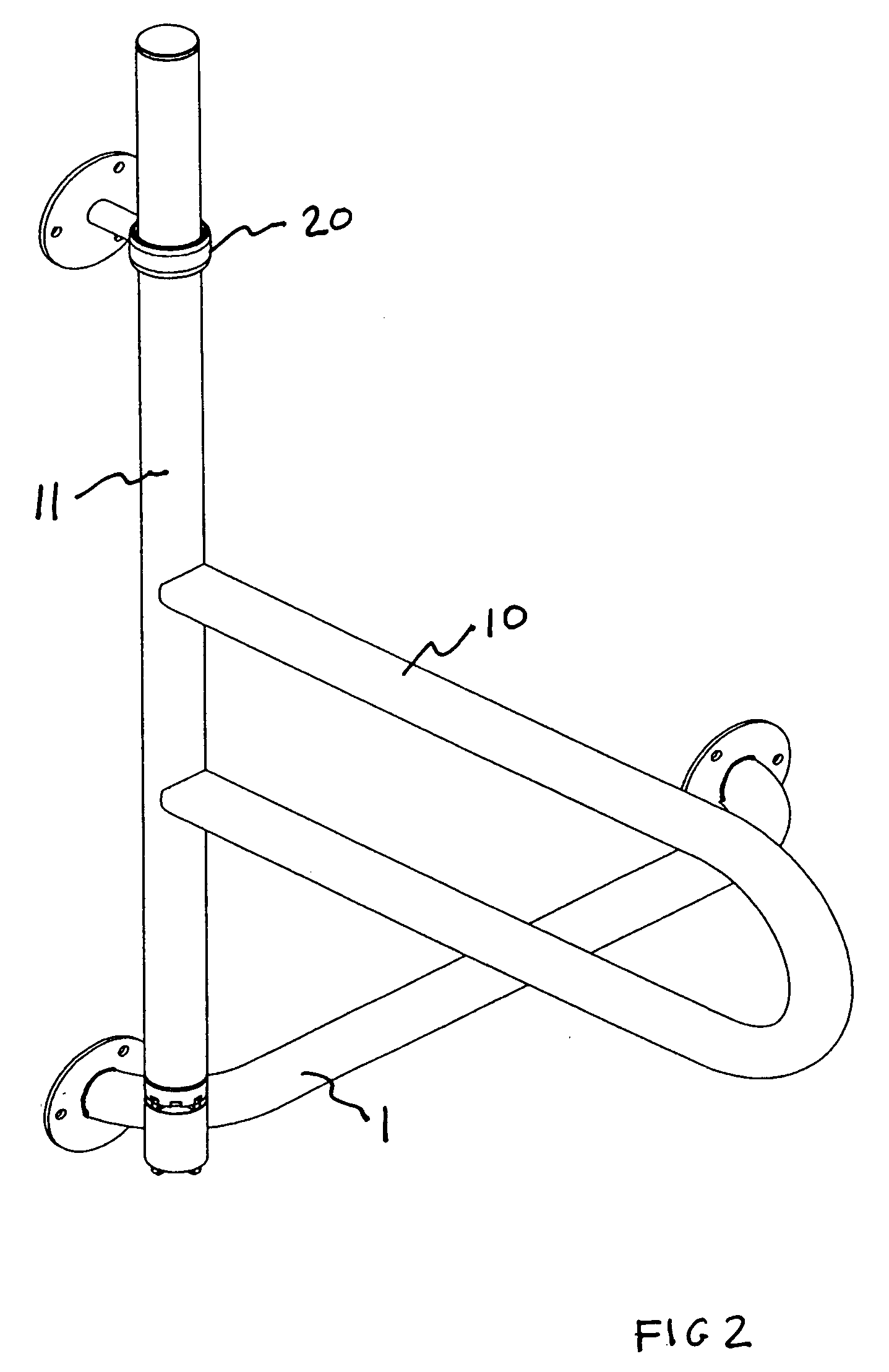 Pivoting and locking wall mounted support rail for elderly & disabled persons