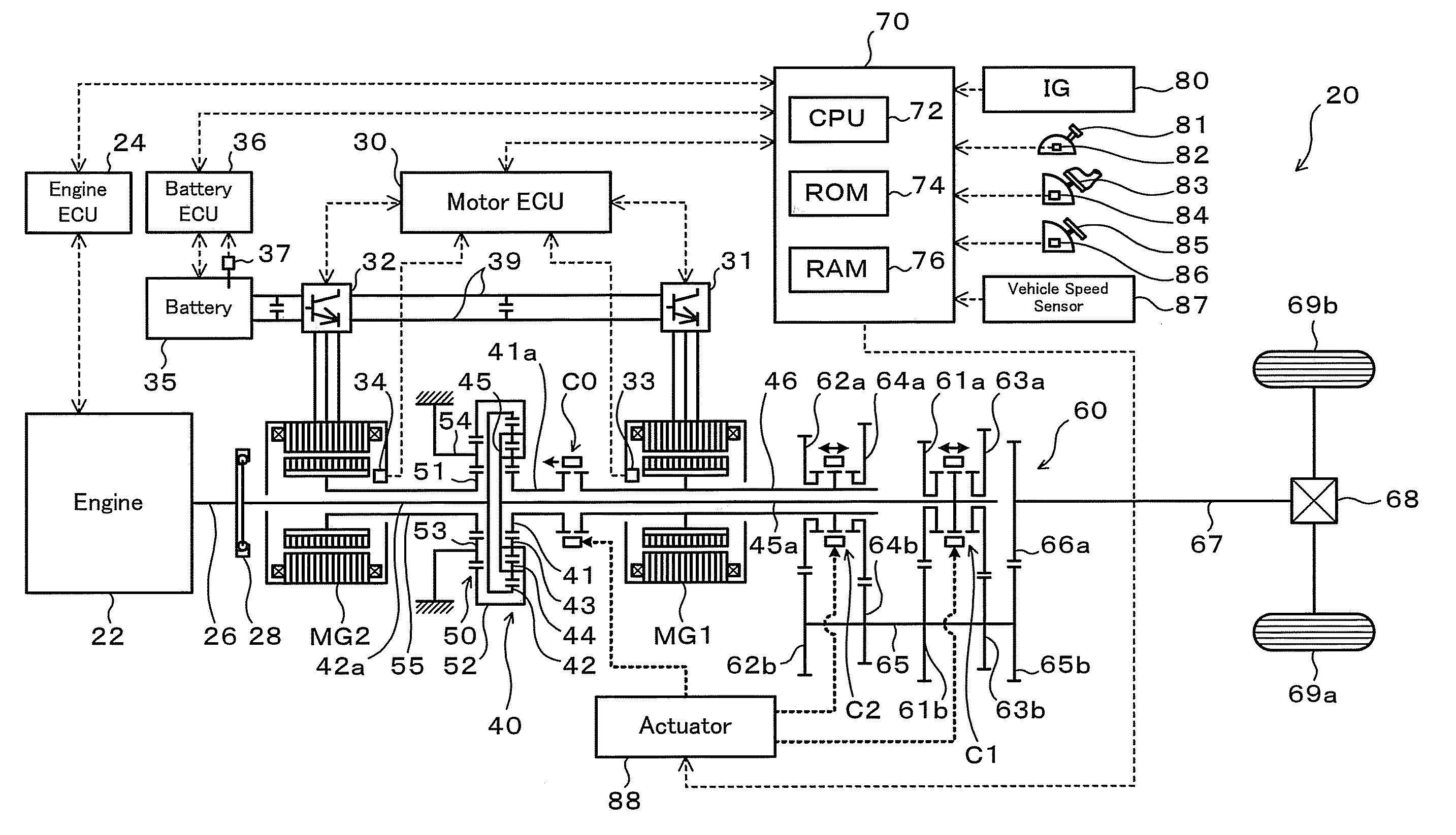 Power output apparatus, vehicle equipped with power output apparatus, and control method of power output apparatus