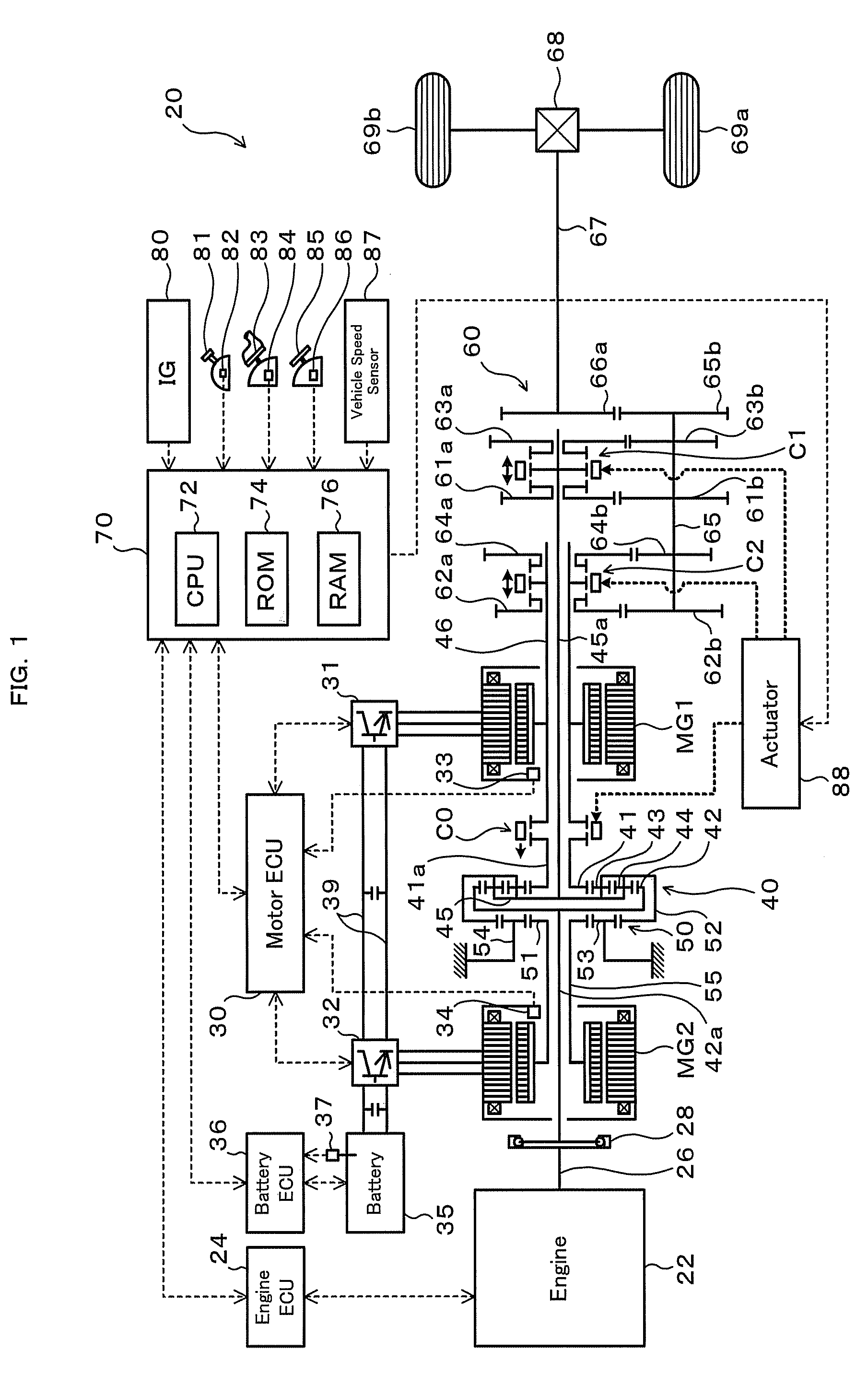 Power output apparatus, vehicle equipped with power output apparatus, and control method of power output apparatus