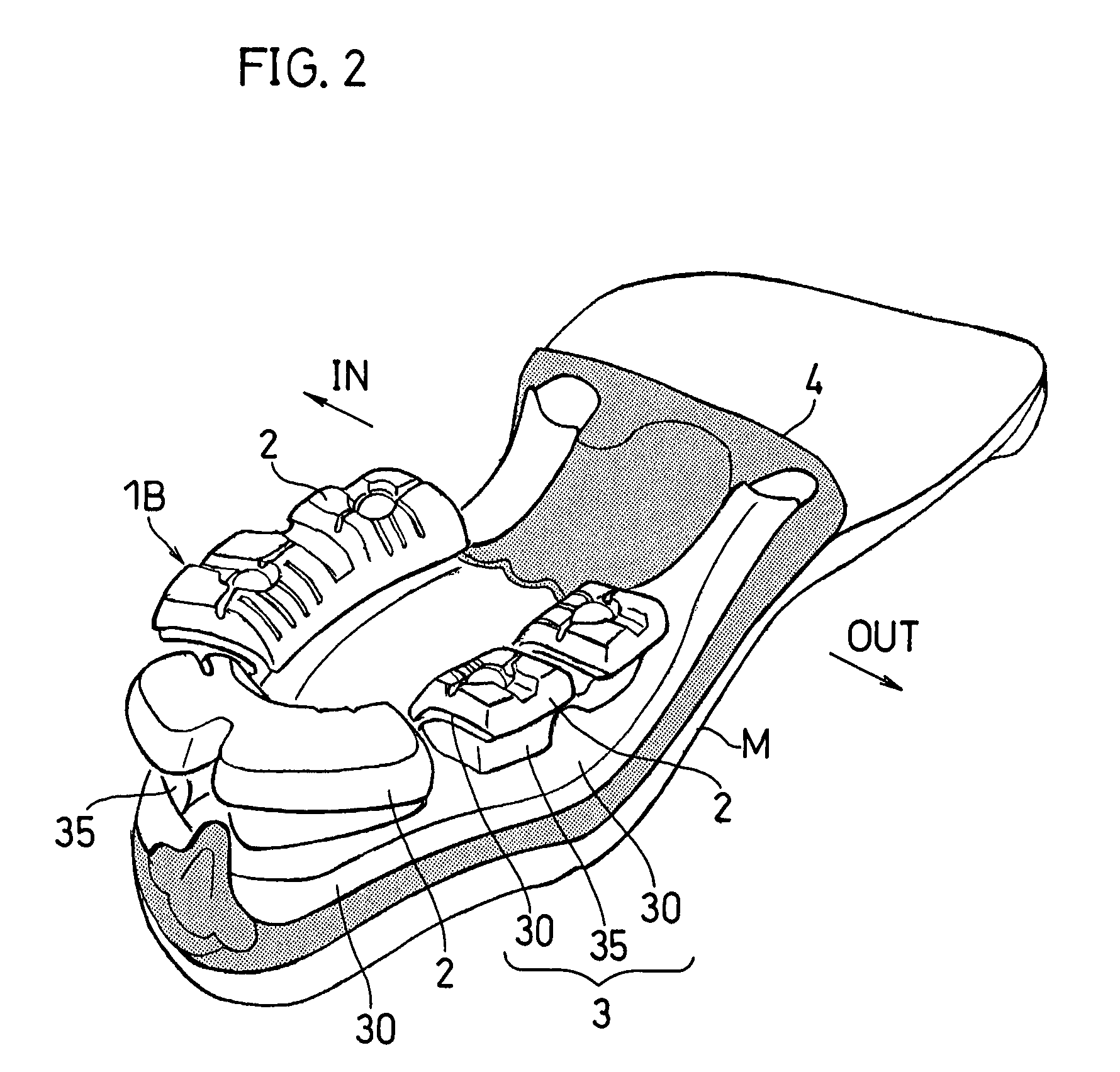 Shock absorbing device for shoe sole