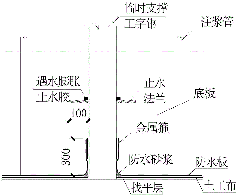 Retaining the construction technology of welded waterstop flange in the middle of the crd