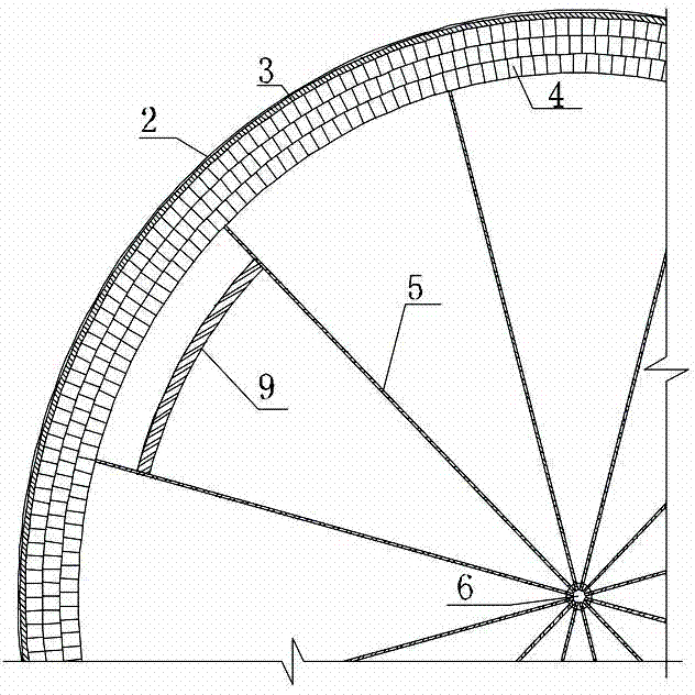 Construction method for spherical furnace top of industrial furnace