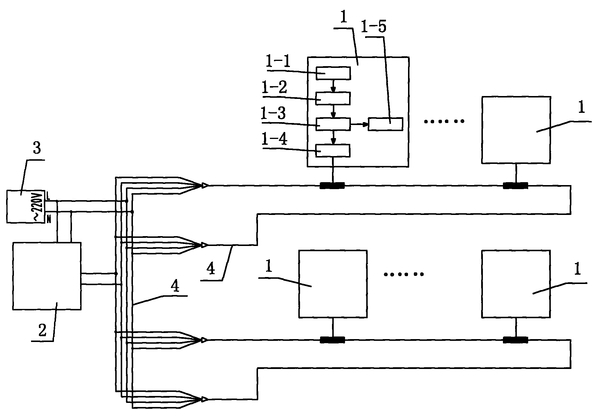 Power line type field bus coal bunker continuous level detection device