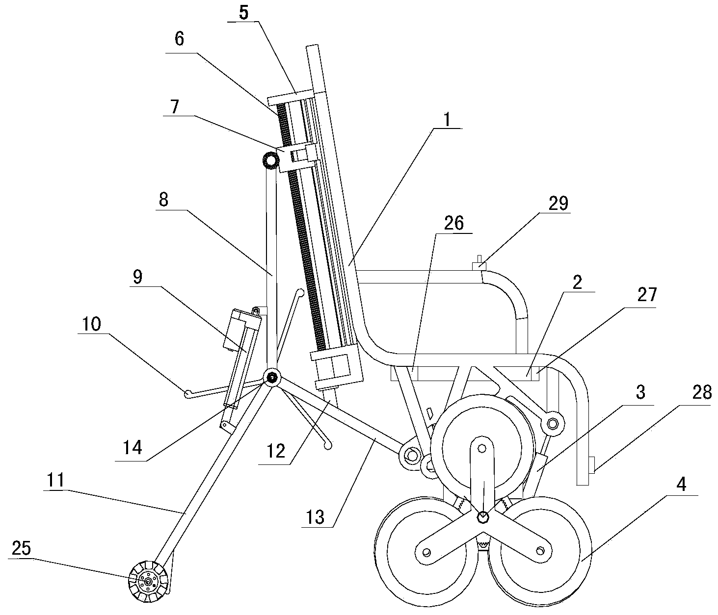 Under-actuated self-adaptive type stair climbing wheelchair