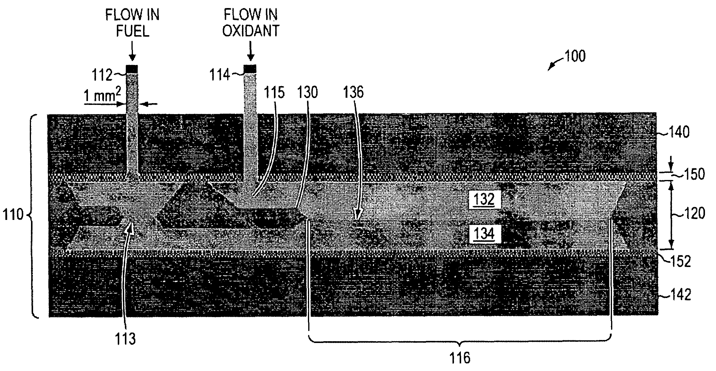 Planar membraneless microchannel fuel cell