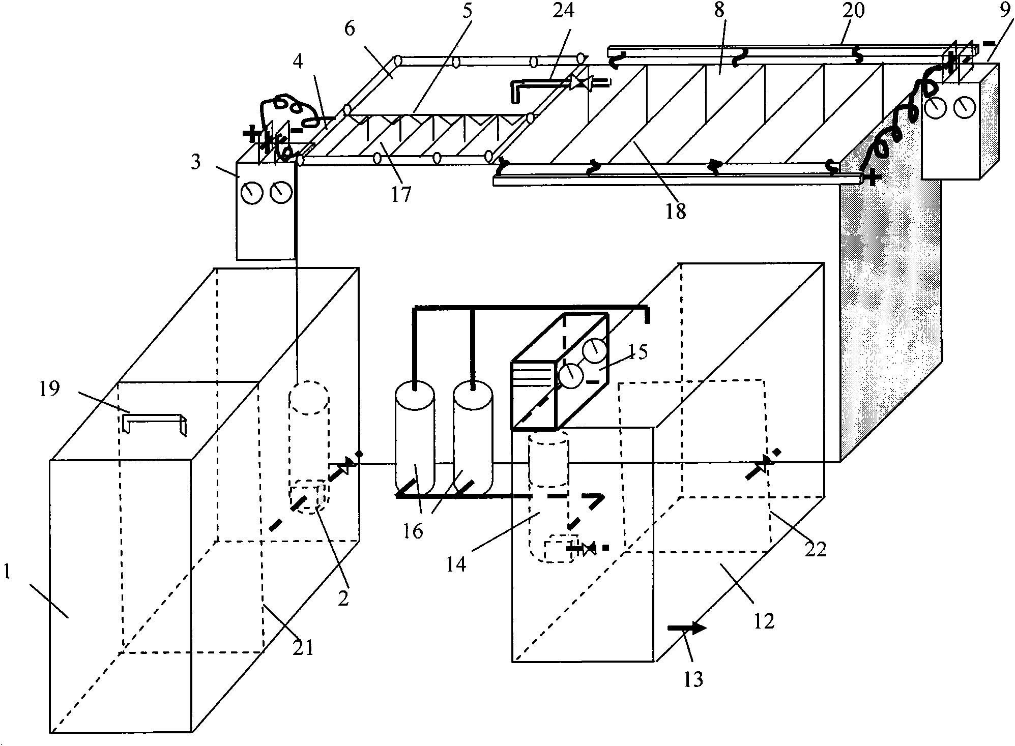 Train sealed-type toilet urinal fecal sewage integrated treater and treating method thereof