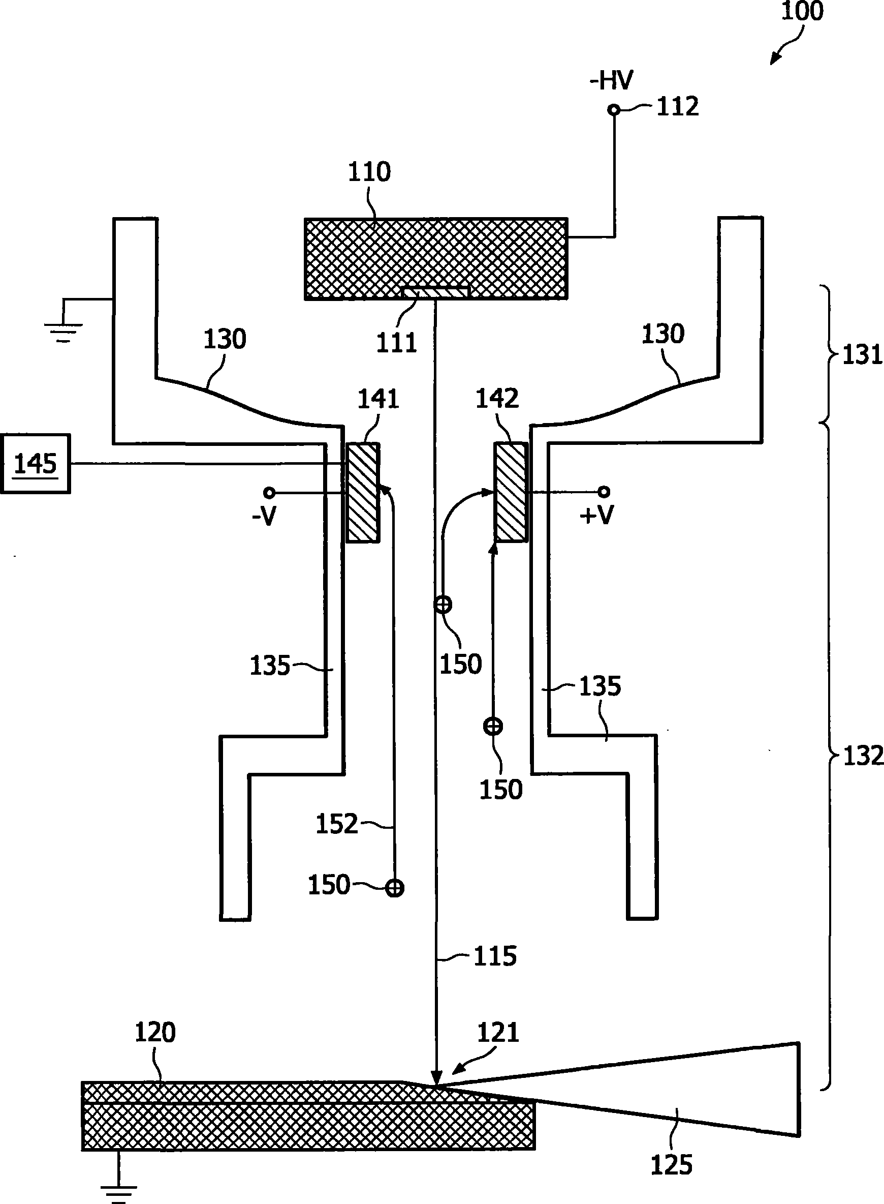 X-ray tube with ion deflecting and collecting device made from a getter material