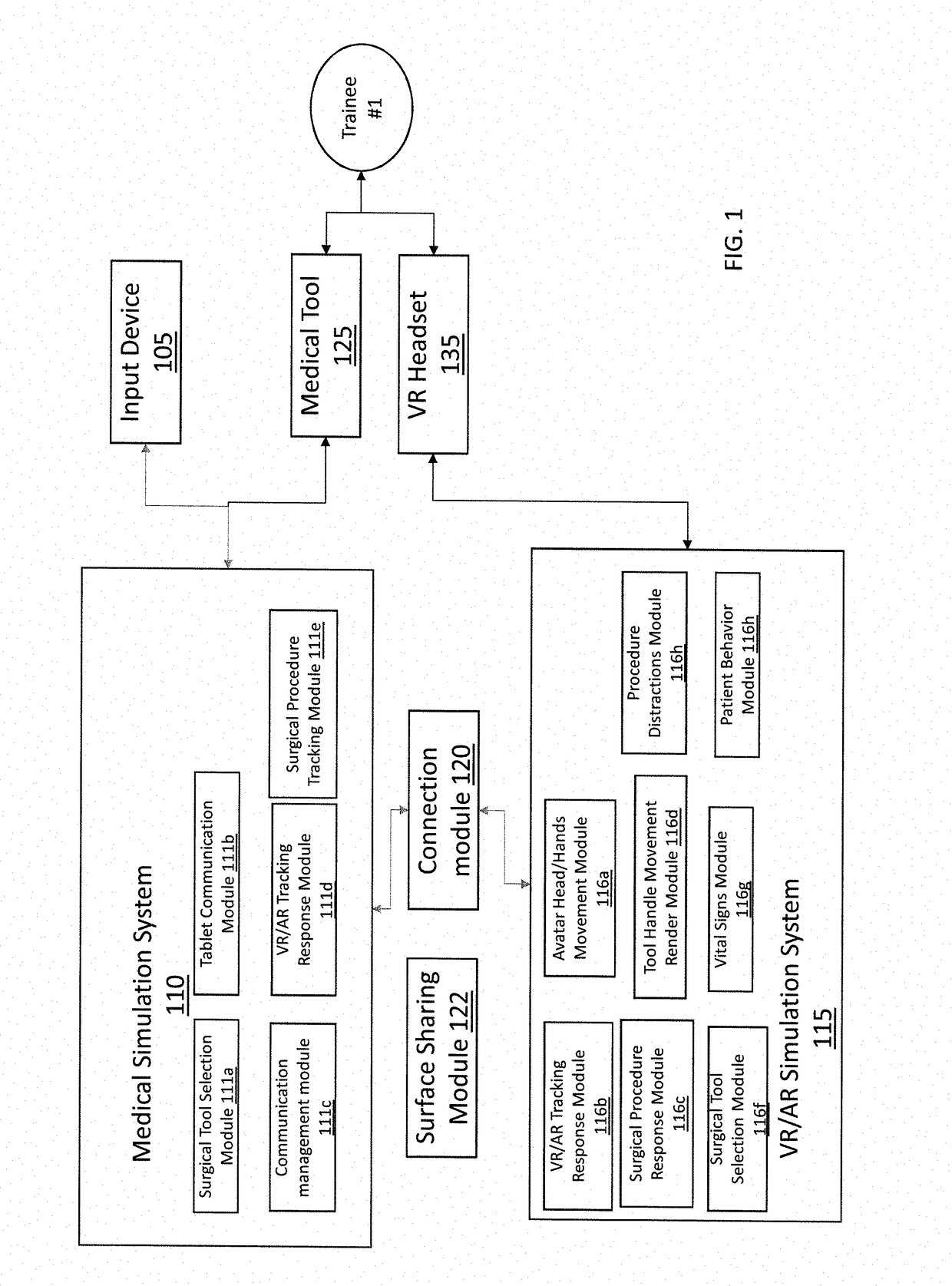 Method and system for medical simulation in an operating room in a virtual reality or augmented reality environment