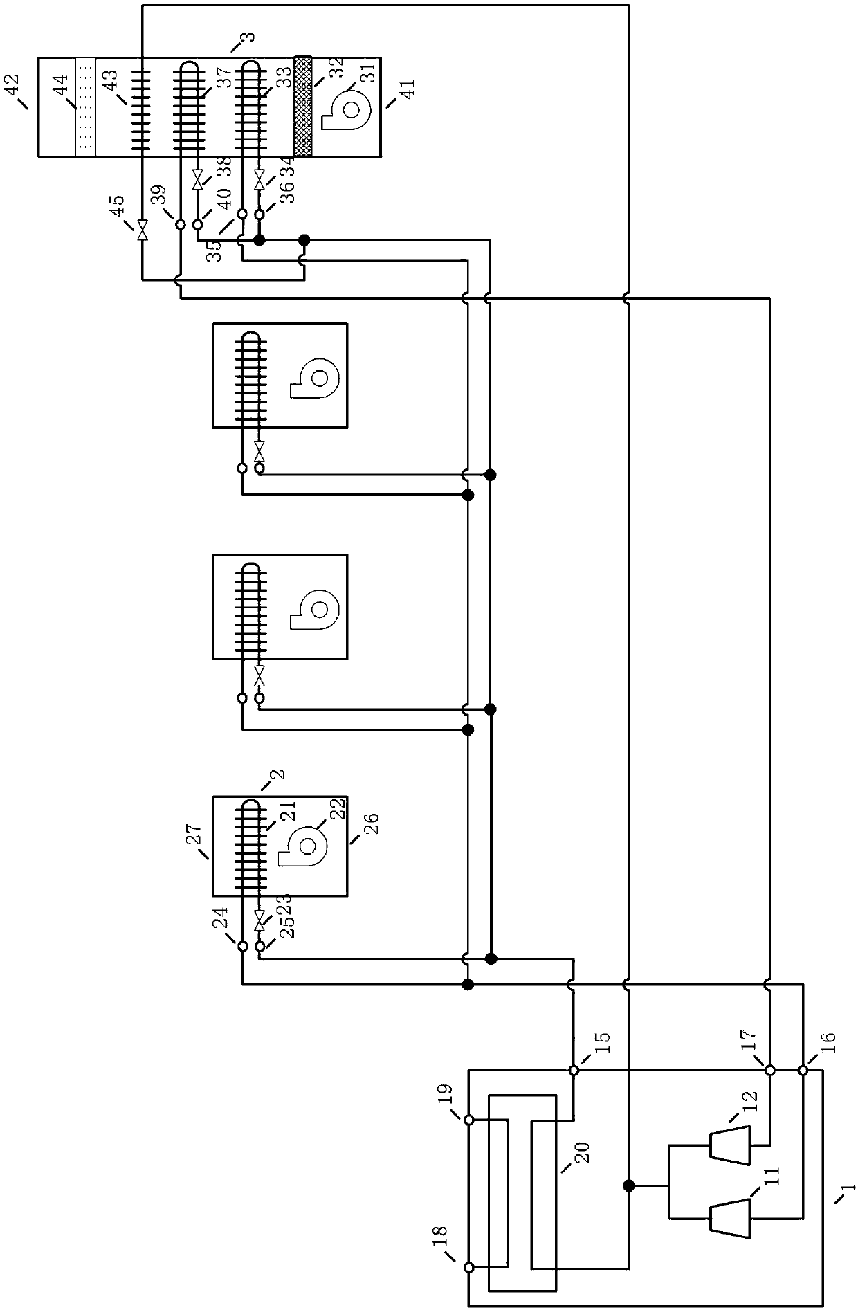 Integrated multi-connected high-temperature air conditioning unit with fresh air handling function