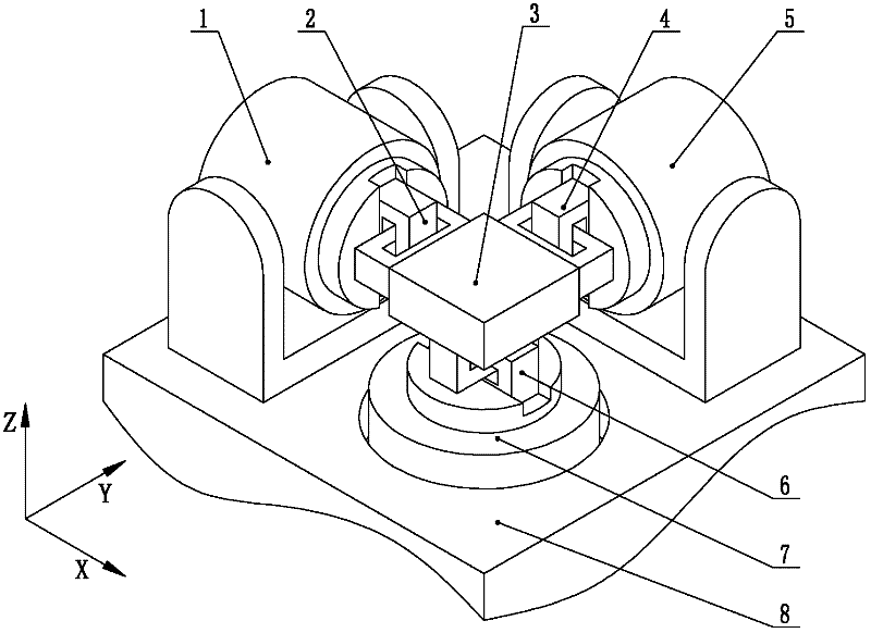 Three-component standard vibration table based on lock type decoupling device