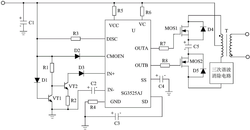 Sine wave inverter system based on third harmonic eliminating circuit