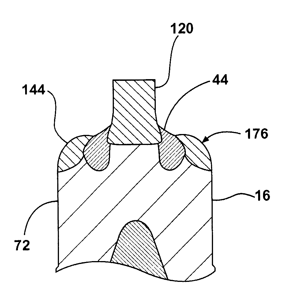 Ignition device having an induction welded and laser weld reinforced firing tip and method of construction