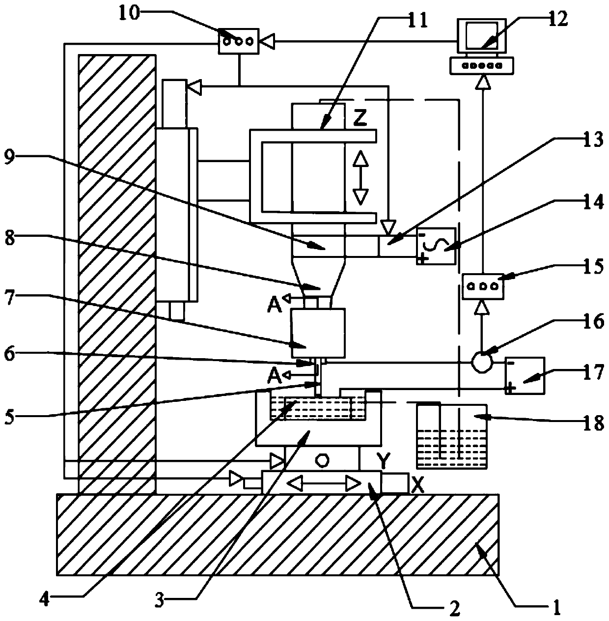 Ultrasonic vibration assisted electrolysis matrix oblique square hole processing system and method