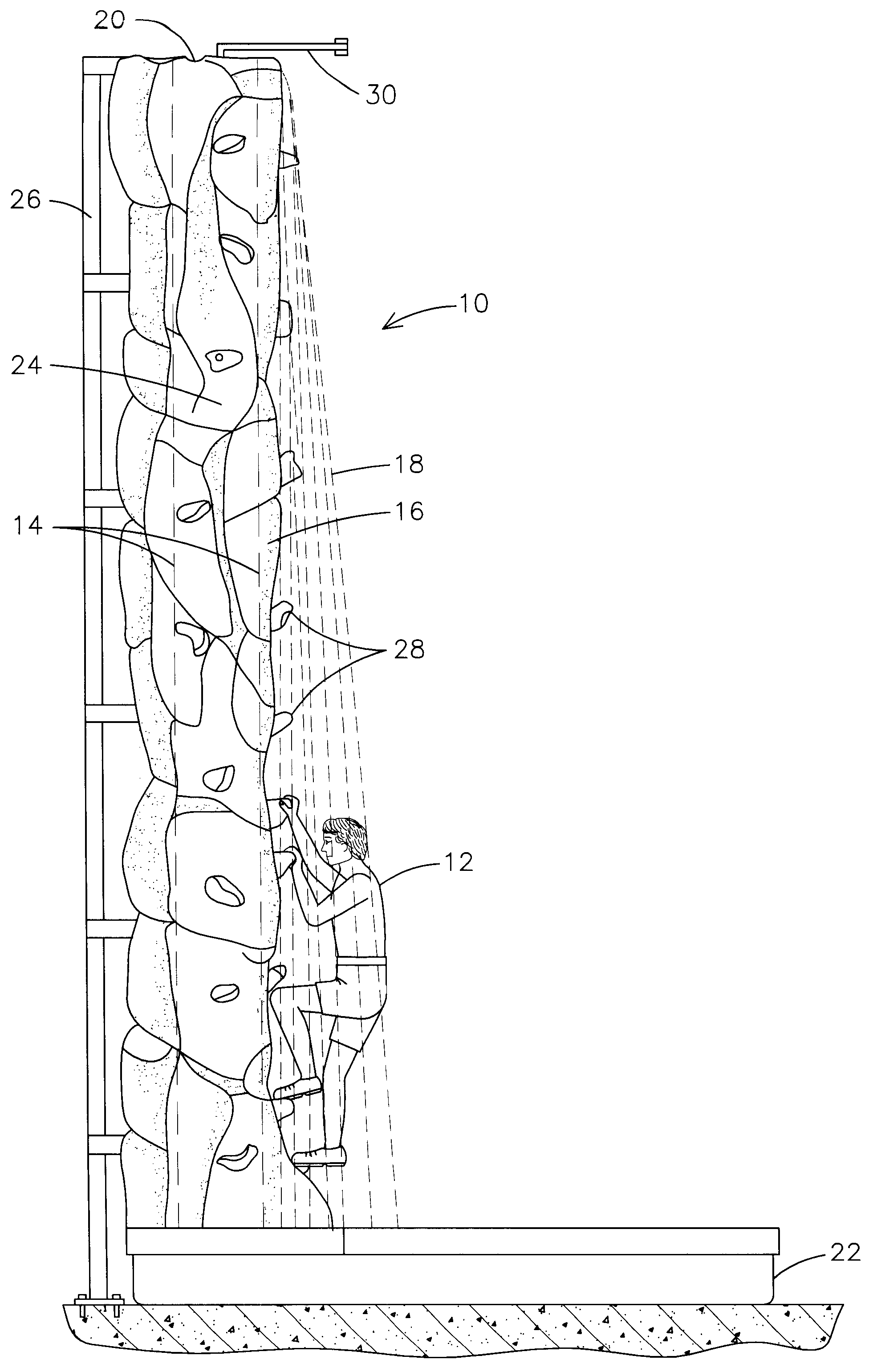 Artificial waterfall climbing structure