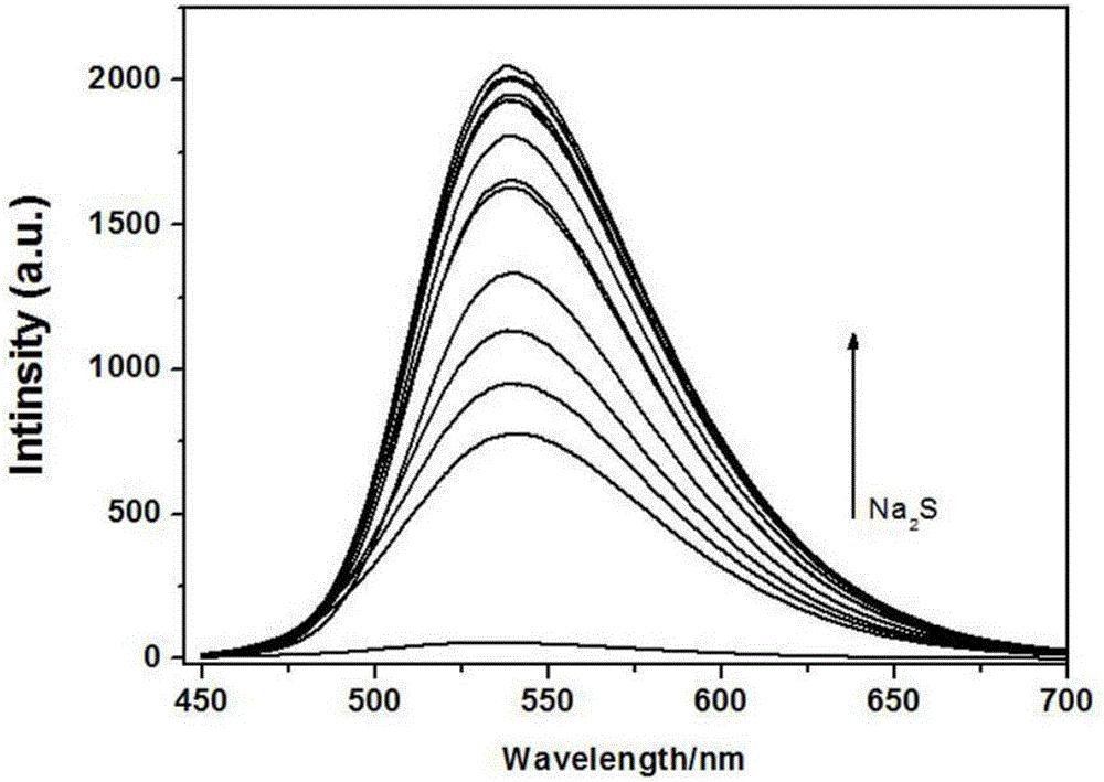 Hydrogen sulfide molecule fluorescent probe with mitochondrial targeting and two-photon property as well as preparation method and application of hydrogen sulfide molecule fluorescent probe