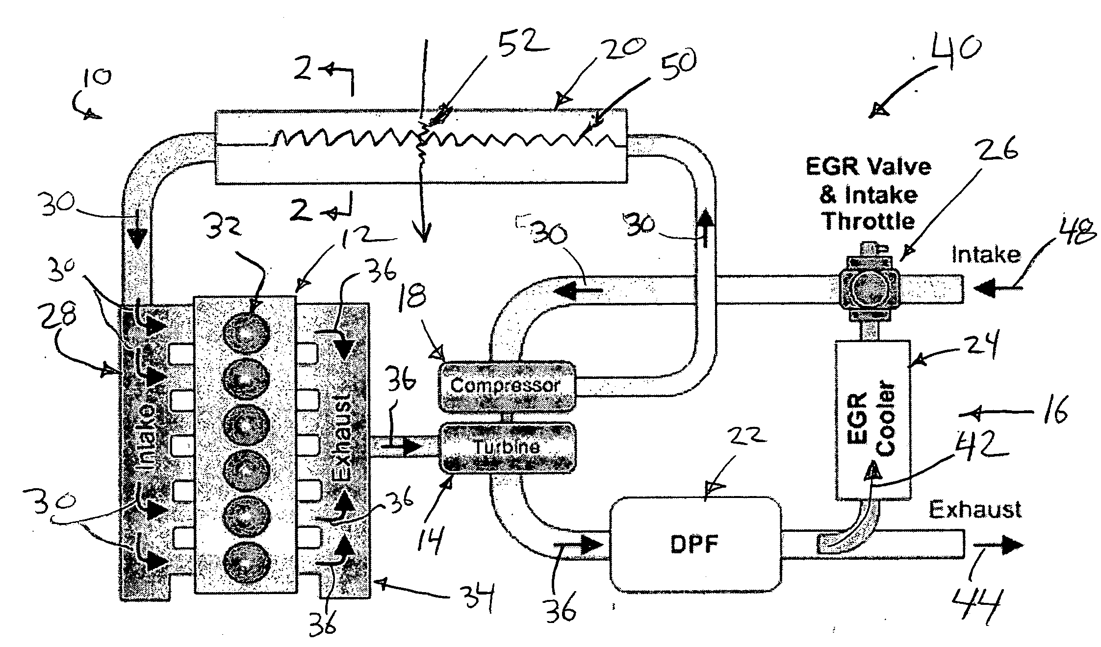 Diesel combustion engine having a low pressure exhaust gas recirculation system employing a corrosion resistant aluminum charge air cooler