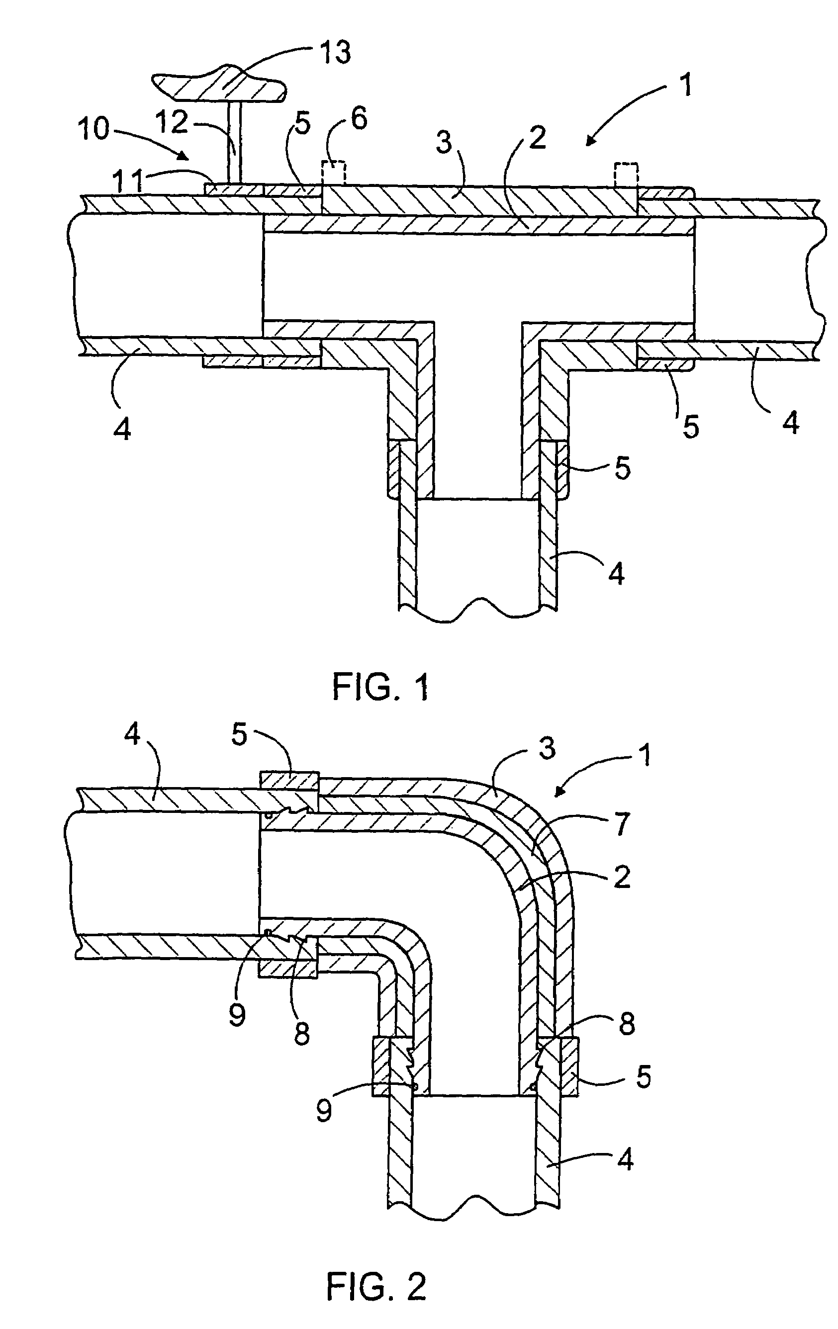 Pipe fitting comprising at least two layers of different material, the innermost layer made of plastic