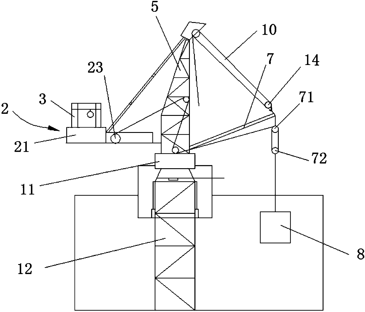 Demolition method of attached tower crane in narrow terrain