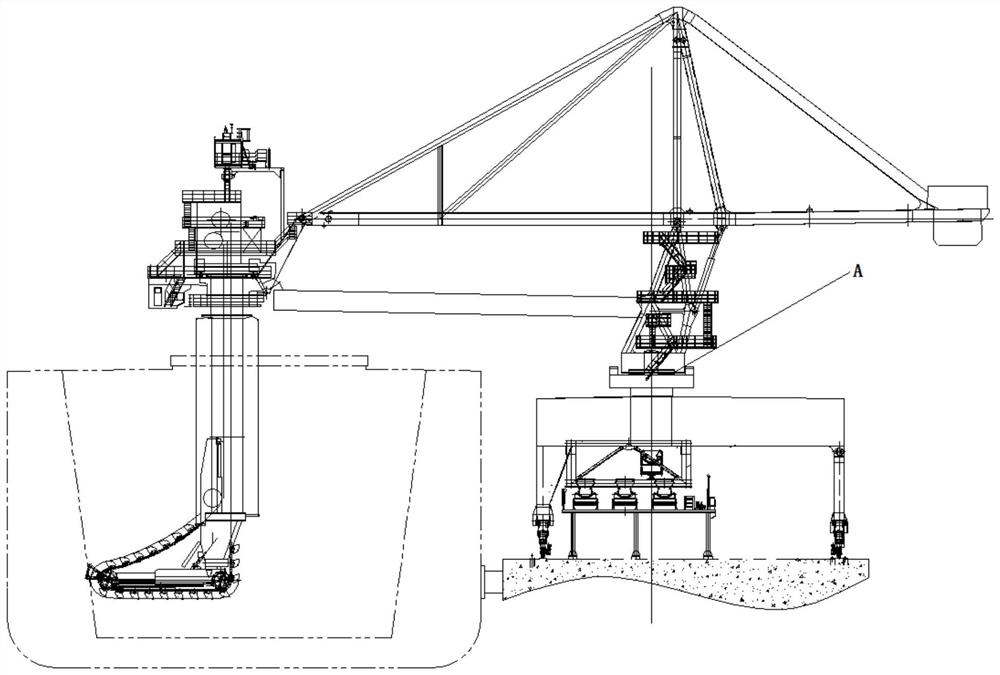 Multi-point feeding type chain bucket type continuous ship unloader with bin falling prevention function