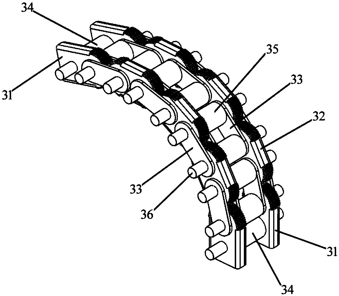 Gear chain type core rod for bending forming of rectangular pipe