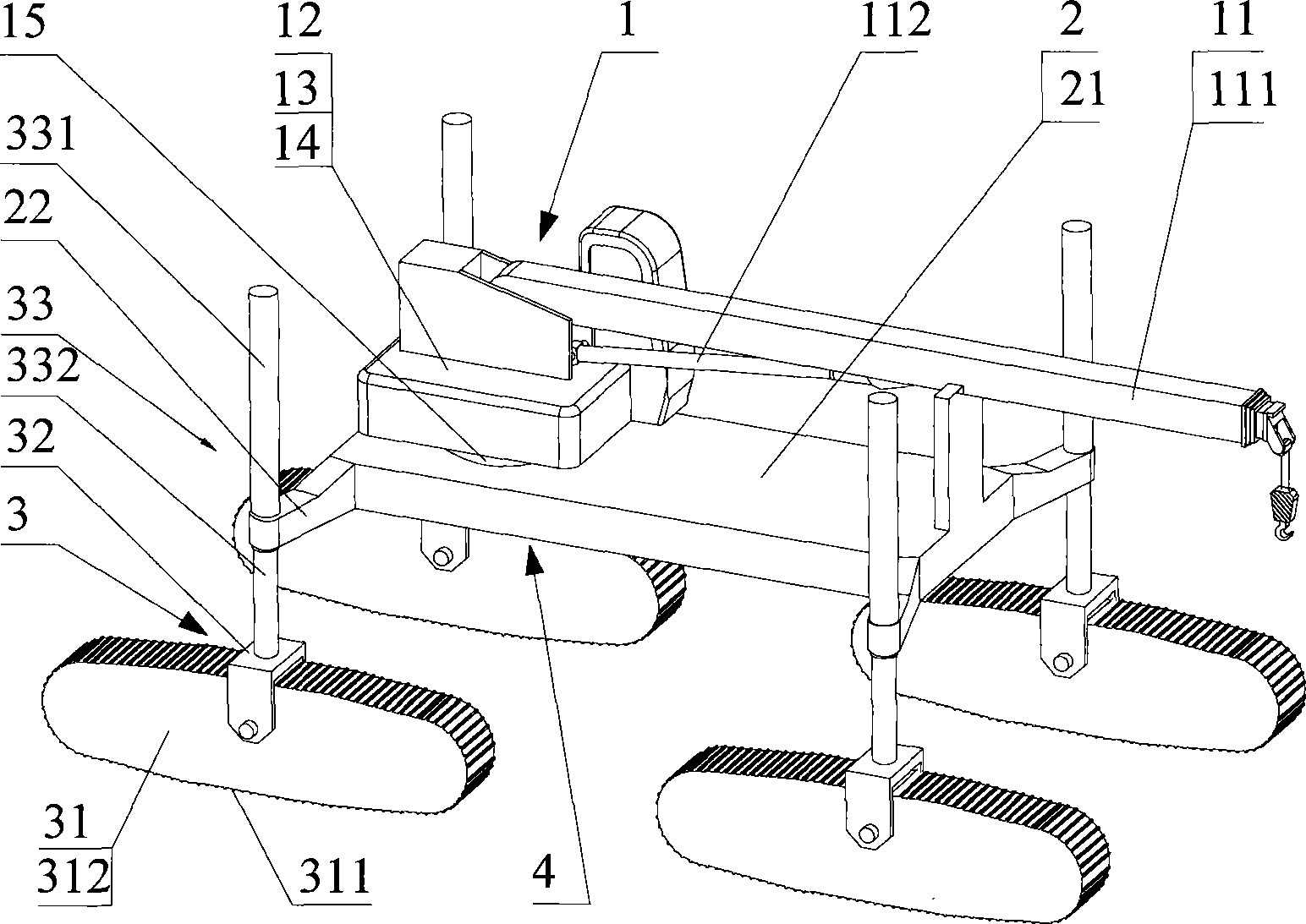 Amphibious caterpillar crane