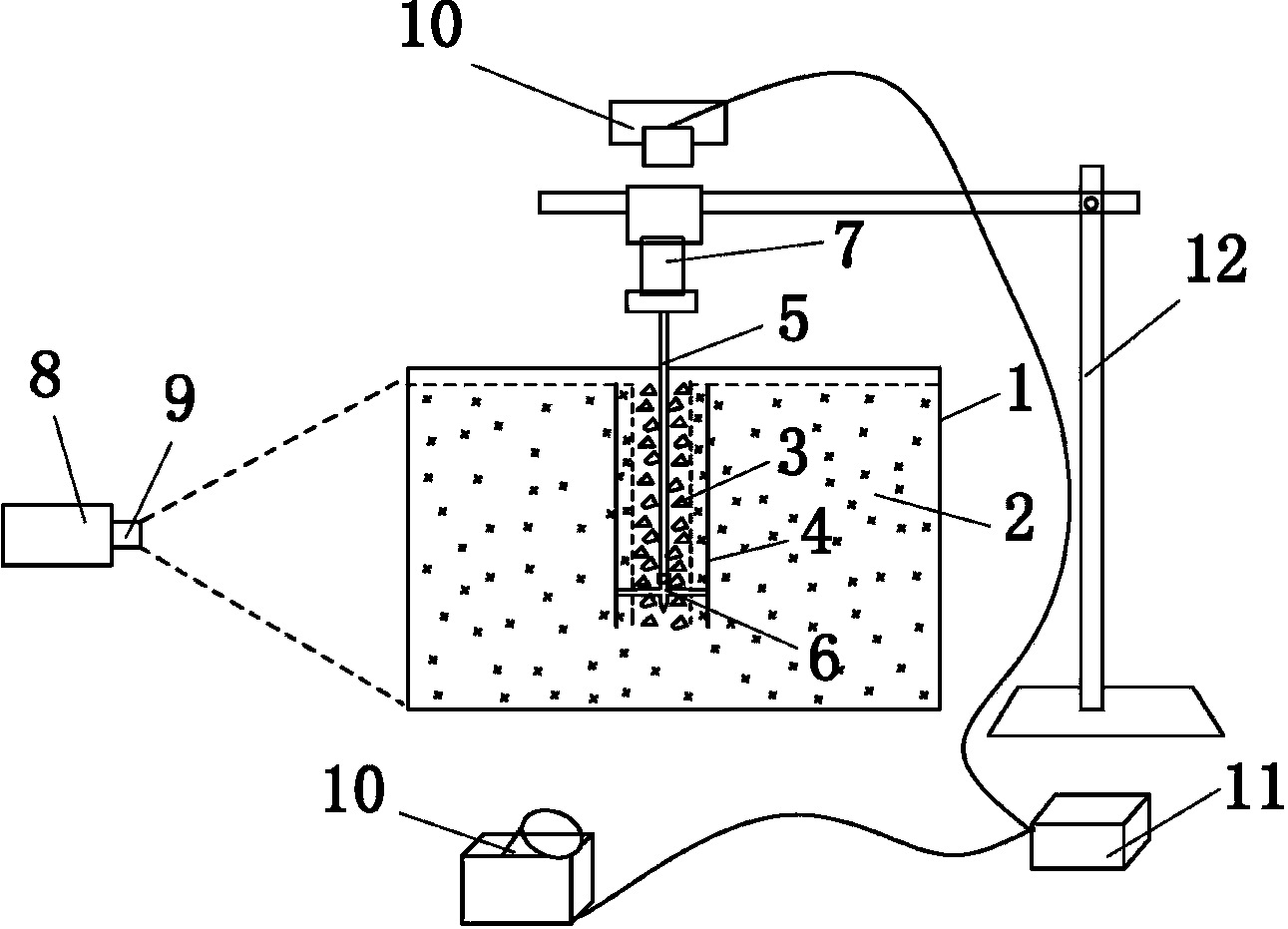 Grouting gravel cemented soil mixing combined pile model testing device and method