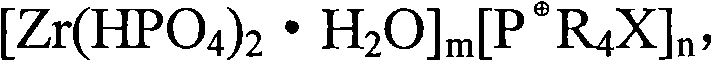 Quaternary phosphonium salt pillared layered zirconium phosphate material, and preparation method and application thereof