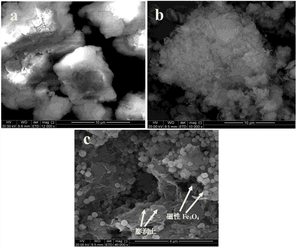 Preparation method and application of magnetic modified bentonite adsorbent