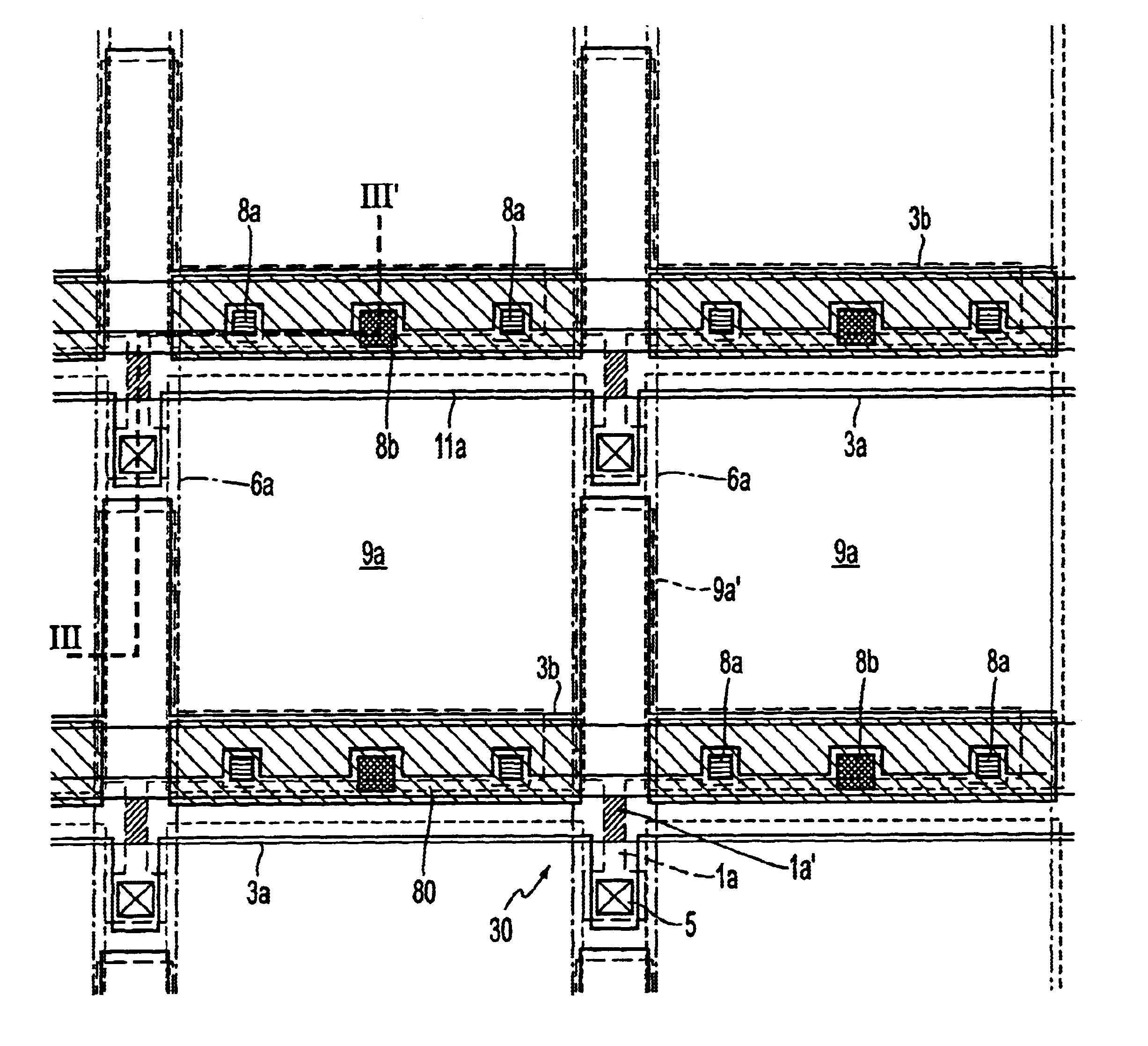 Electro-optical device having a symmetrically located contact hole and method of producing the same