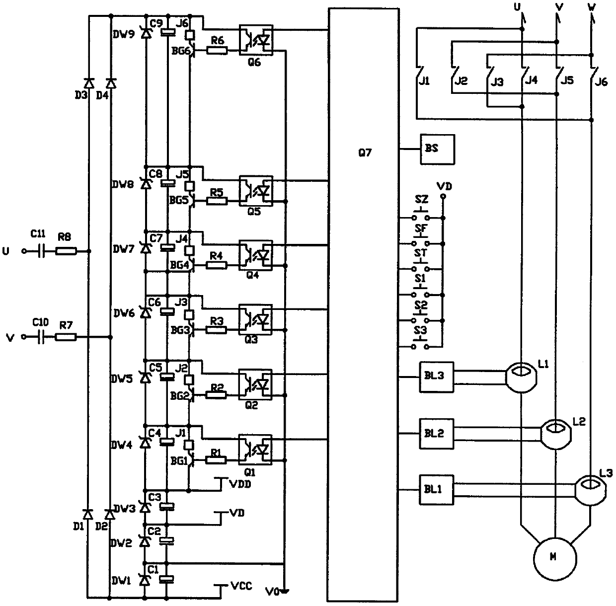 Capacitor voltage reduction cascade type multi-path intelligent sub-control contactor