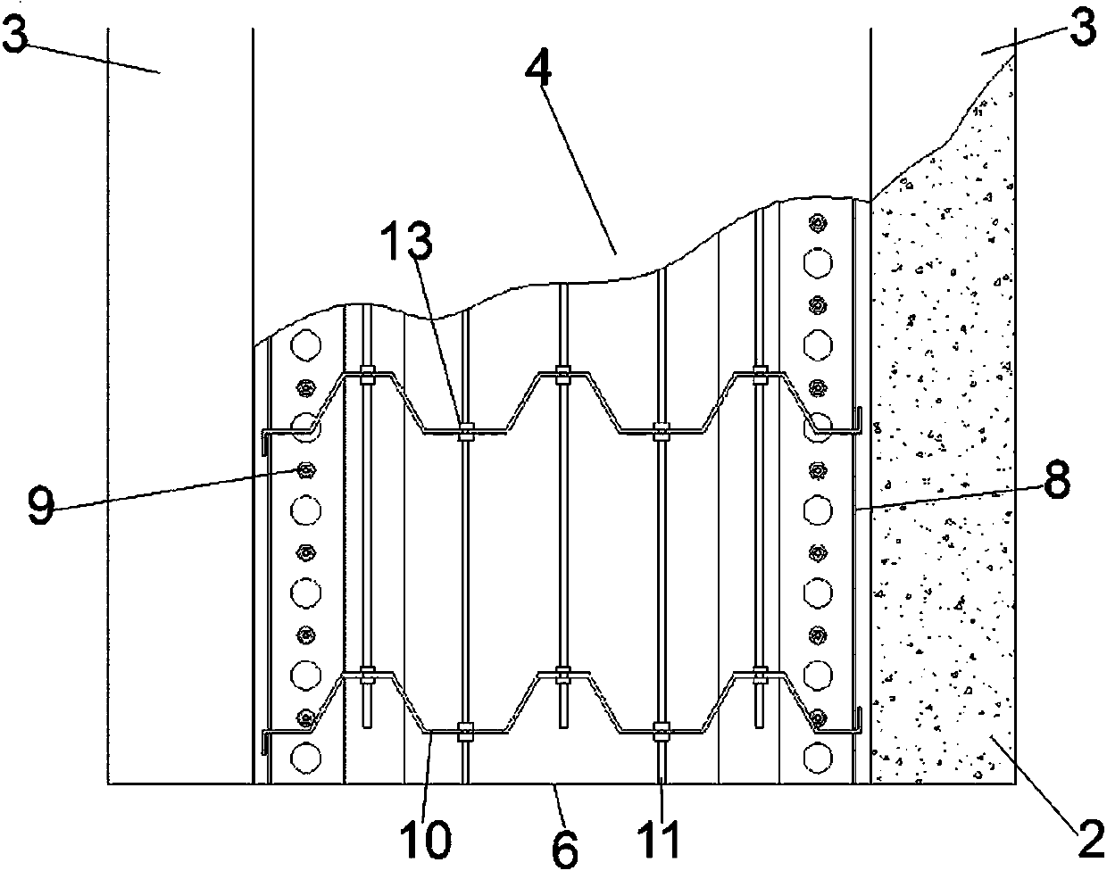 Landfill type bridge expansion device and construction method