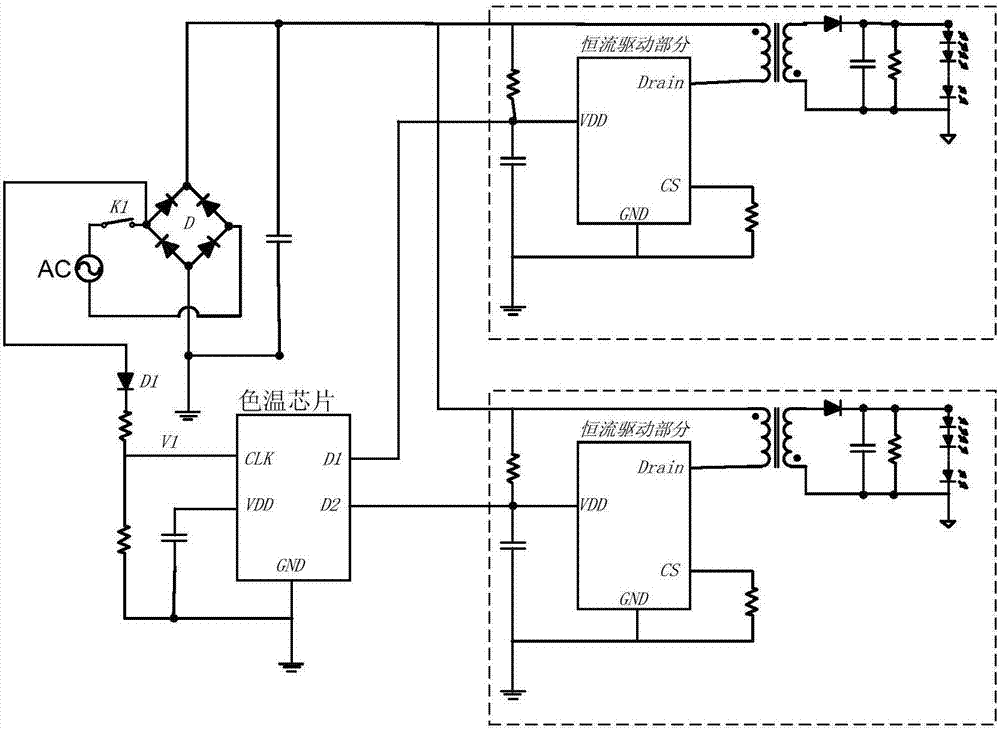 Color temperature chip for detecting LED wall switch and circuit using same