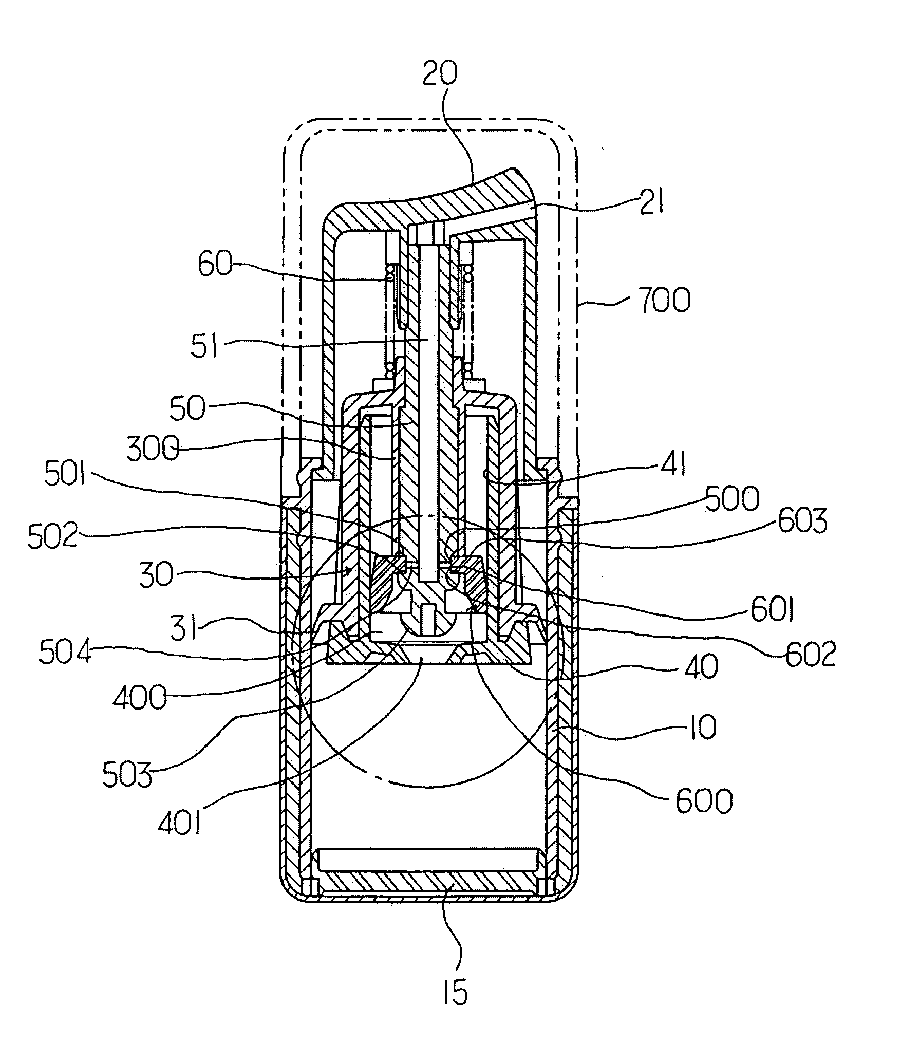 Constant discharge structure for nozzle head lowering type vacuum cosmetic container