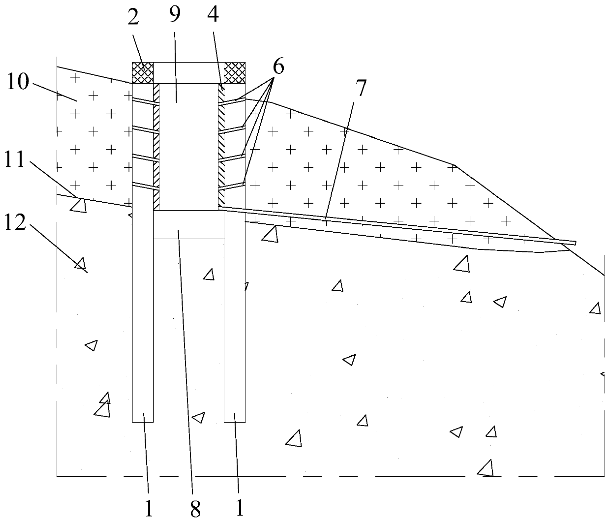 Large-scale deepseated landslide prevention and control structure and construction method thereof