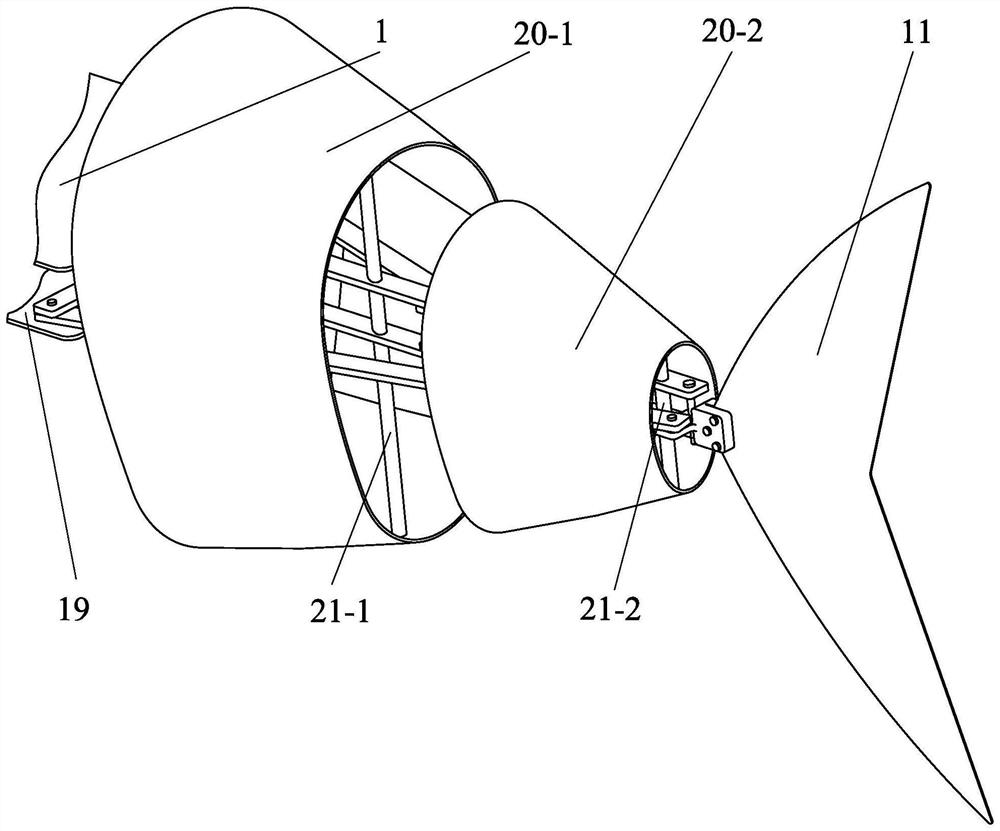 A connecting rod type bionic fishtail driven by gear and ring gear